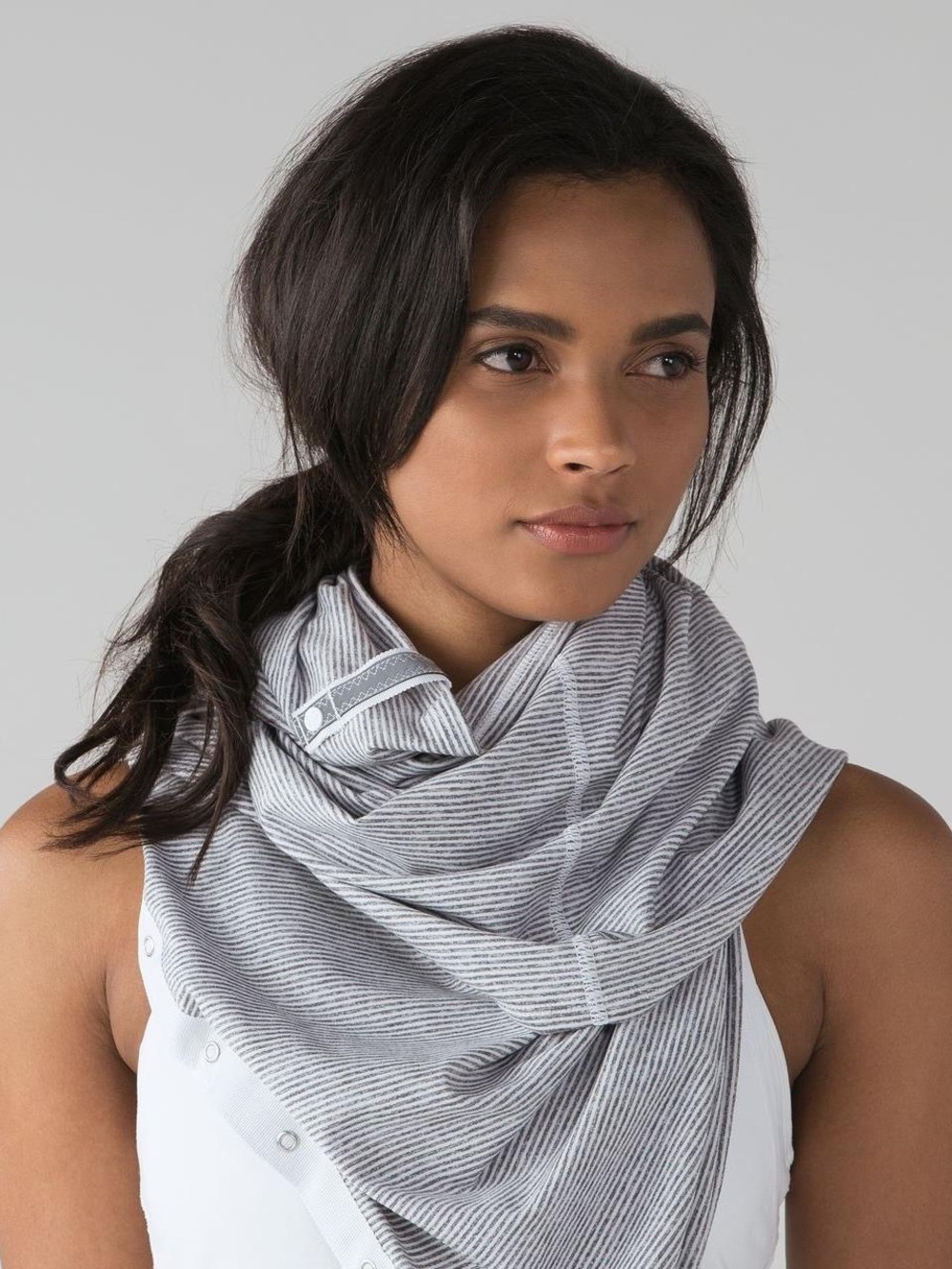 Lululemon Vinyasa Scarf Grey White Micro Stripe Snap Wrap One Size O/S
